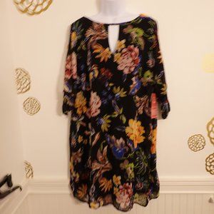 (NWT) Truth & Fable Floral Print Tie Short Sleeve Midi Dress XXL